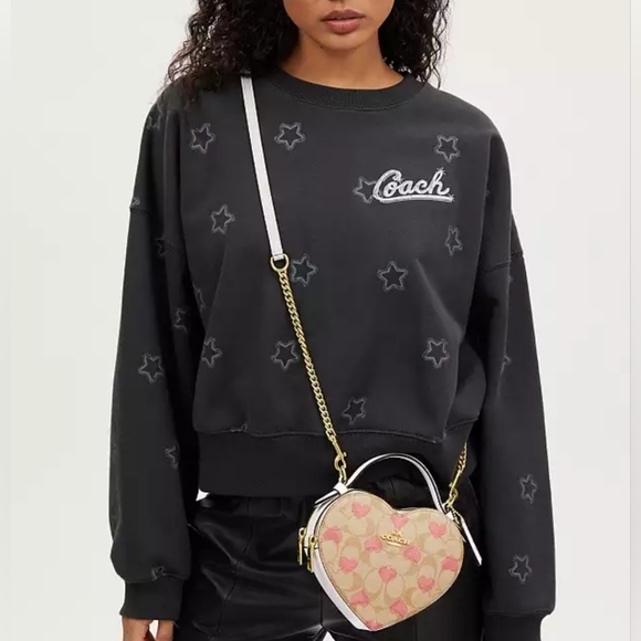 Coach Heart Crossbody In Signature Canvas With Heart Print Khaki Pink - Picture 6 of 7